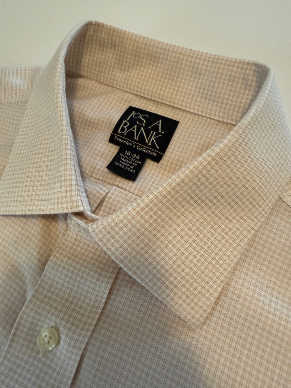 Jos. A. Bank Traveler’s Collection Men’s Dress Shirt – 16.5/34 – Light Tan Micro